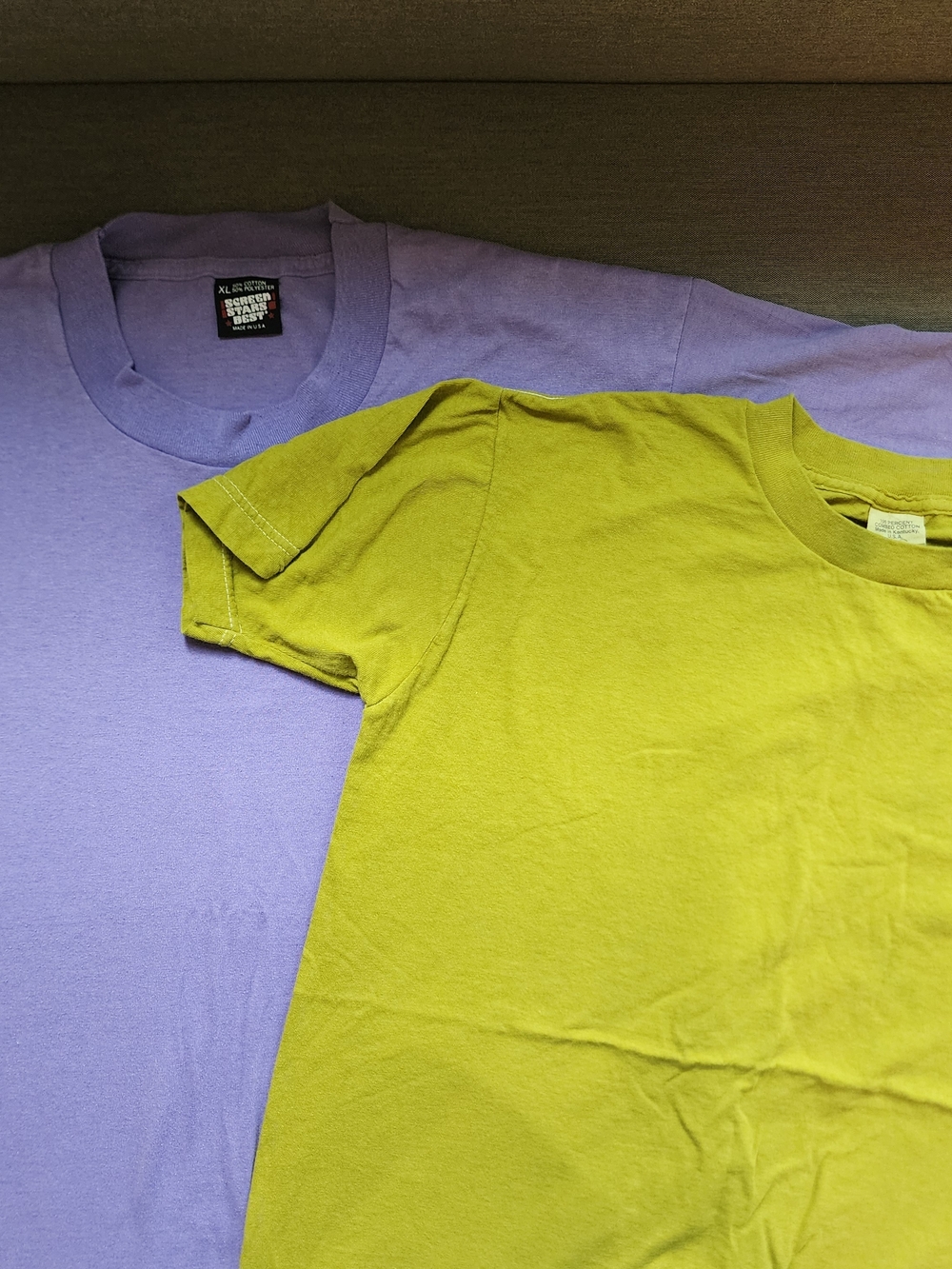 LOT Vintage Basic Crewneck T-Shirts - Lime Green M and Lavender XL